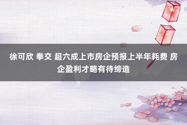 徐可欣 拳交 超六成上市房企预报上半年耗费 房企盈利才略有待缔造